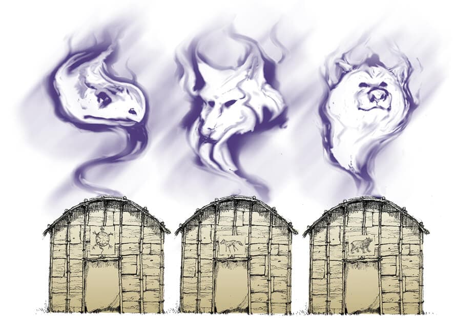 The legend of how the three clans were chosen is believed to have its origins in the Haudenosaunee mourning process.